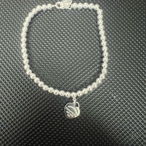 Tiffany & Co. Silver Beaded Bracelet with Heart Charm
